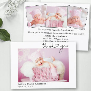 Carte De Remerciements Calligraphie Coeur Nouveau bébé 4 photo