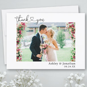 Carte De Remerciements Calligraphie Coeur Script Mariage photo