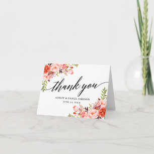 Carte De Remerciements Calligraphie Coral Floral Mariage Note