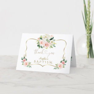 Carte De Remerciements Calligraphie De Baptême D'Or De Blanc Rose