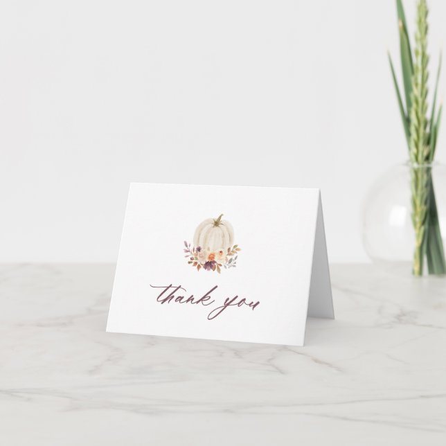 Carte De Remerciements Calligraphie de citrouille blanche et de fleurs vi (Devant)