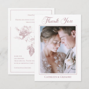 Carte De Remerciements Calligraphie de mariage florale rose poussiéreuse 