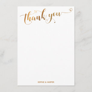 Carte De Remerciements Calligraphie de remerciement or et blanc avec des
