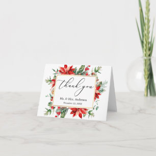 Carte De Remerciements Calligraphie délicate Poinsettia Mariage Note