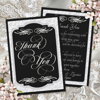 Carte De Remerciements Calligraphie Élégante - Noir/Argent