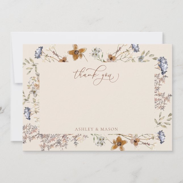 Carte De Remerciements Calligraphie Fleur sauvage d'aquarelle de crème (Devant)