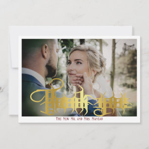 Carte De Remerciements Calligraphie gothique Monogramme Mariage élégant P