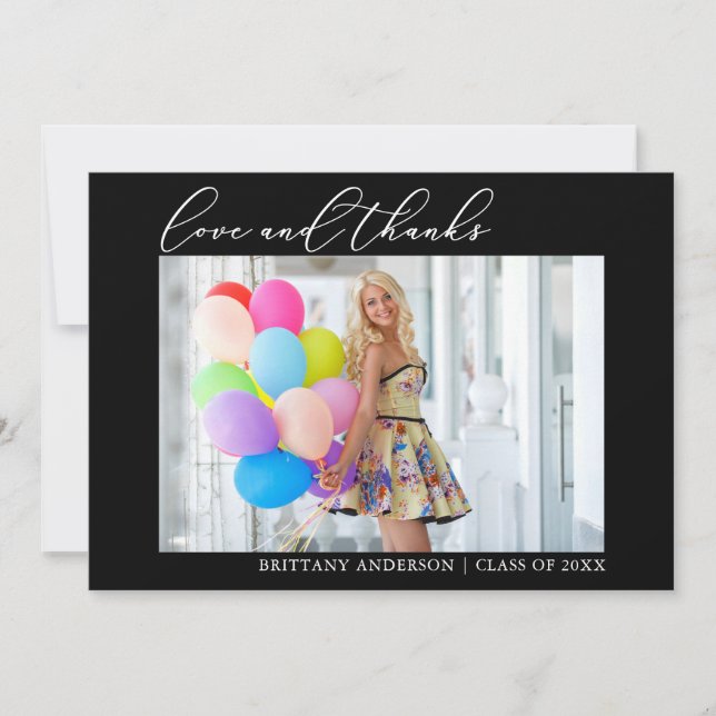 Carte De Remerciements Calligraphie Ink Love Thanks Photo Graduation (Devant)