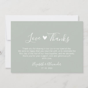 Carte De Remerciements Calligraphie Love et Remerciements Vert Sage Maria