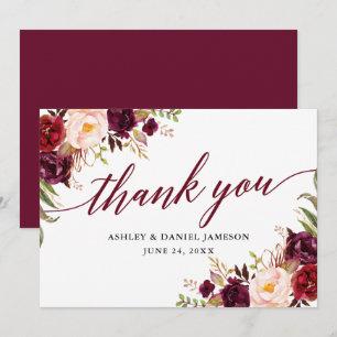 Carte De Remerciements Calligraphie mariage Floral Bourgogne