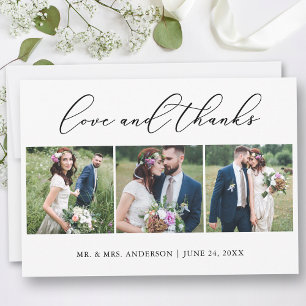 Carte De Remerciements Calligraphie minimaliste Mariage 3 Photos Amour