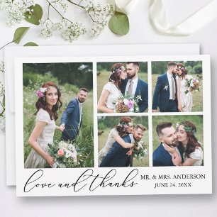 Carte De Remerciements Calligraphie minimaliste Mariage 5 Photos Amour