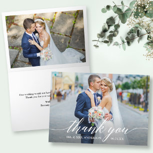 Carte De Remerciements Calligraphie moderne 2 Mariage photo plié