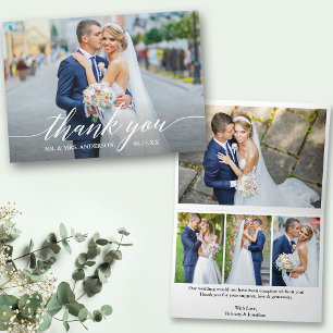 Carte De Remerciements Calligraphie moderne 5 Mariage photo plié