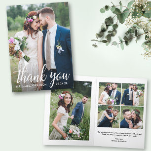 Carte De Remerciements Calligraphie moderne 6 Mariage photo plié