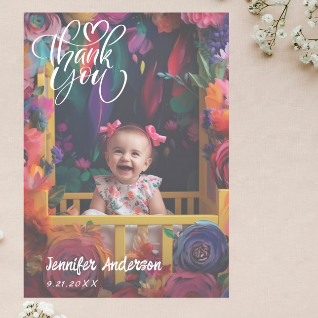 Carte De Remerciements Calligraphie moderne Baby shower photo entièrement (Créateur téléchargé)