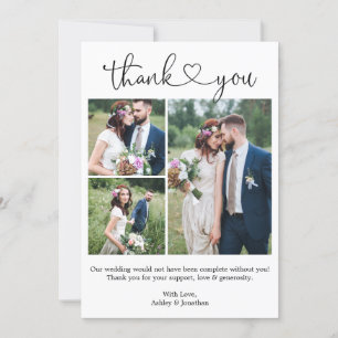 Carte De Remerciements Calligraphie moderne Coeur 3 Mariage photo