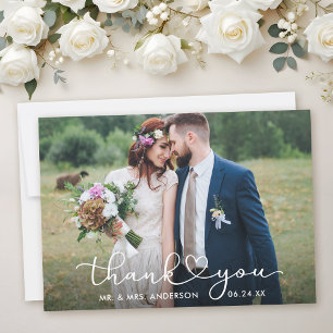 Carte De Remerciements Calligraphie moderne Coeur Script Mariage Photo