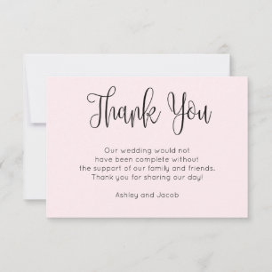 Carte De Remerciements Calligraphie moderne. Écriture simple rose mariage