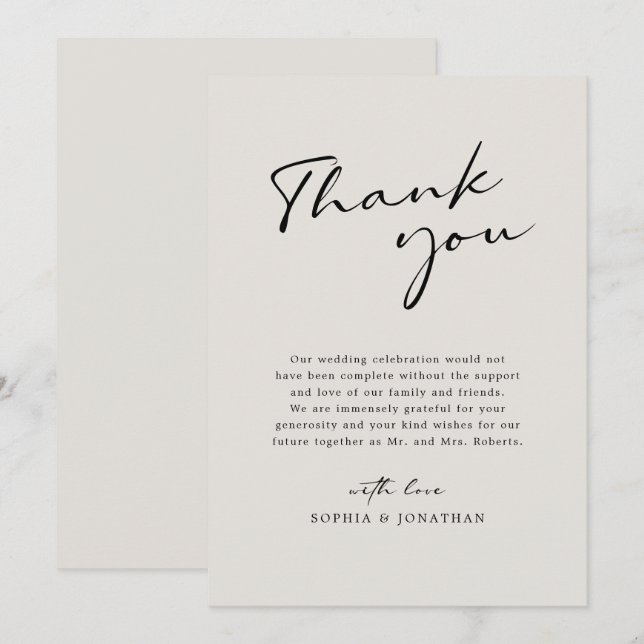 Carte De Remerciements Calligraphie moderne Élégant Éclairage Mariage sim (Devant / Derrière)