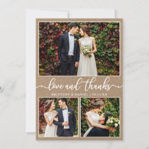 Carte De Remerciements Calligraphie moderne Kraft 3 Mariage photo Collage
