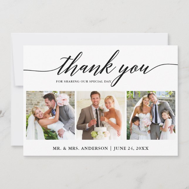 Carte De Remerciements Calligraphie moderne Mariage 3 Photo (Devant)