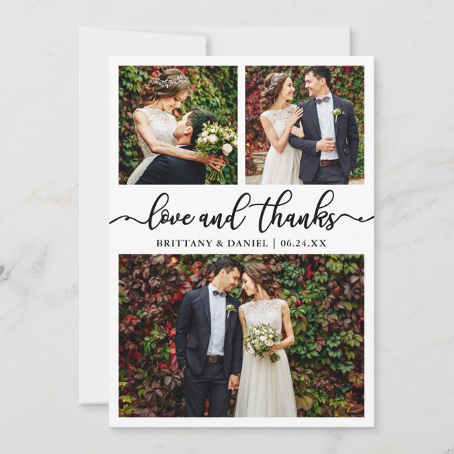 Carte De Remerciements Calligraphie moderne Mariage 3 Photo Collage (Devant)