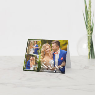 Carte De Remerciements Calligraphie moderne Mariage 3 Photo Collage Note