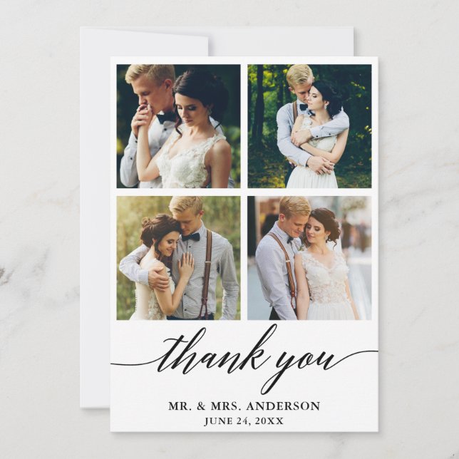 Carte De Remerciements Calligraphie moderne Mariage 4 Photo (Devant)