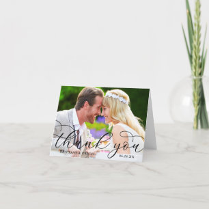 Carte De Remerciements Calligraphie moderne Mariage Couple Photo Note