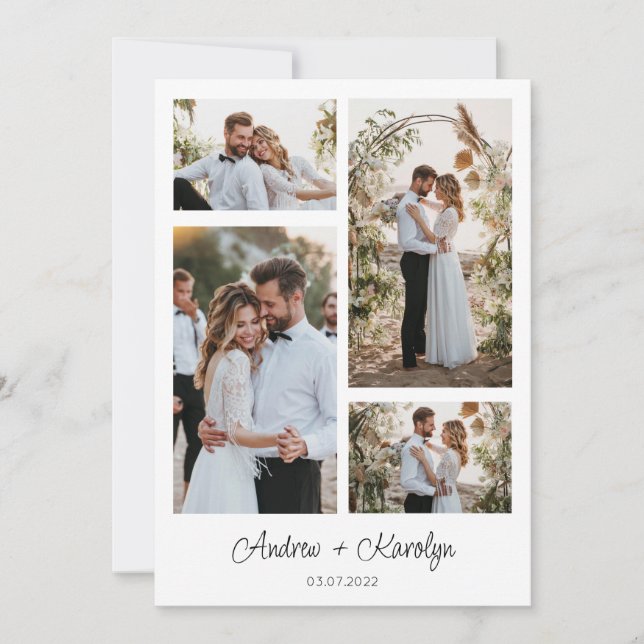 Carte De Remerciements Calligraphie moderne mariage photo collage (Devant)