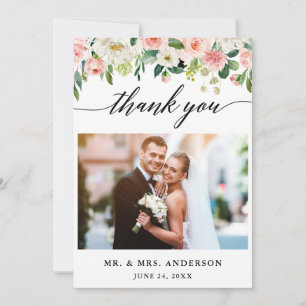 Carte De Remerciements Calligraphie moderne Mariage rose