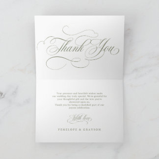 Carte De Remerciements Calligraphie moderne mariage vert sauge intemporel
