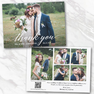 Carte De Remerciements Calligraphie moderne QR Code 6 Mariage photo