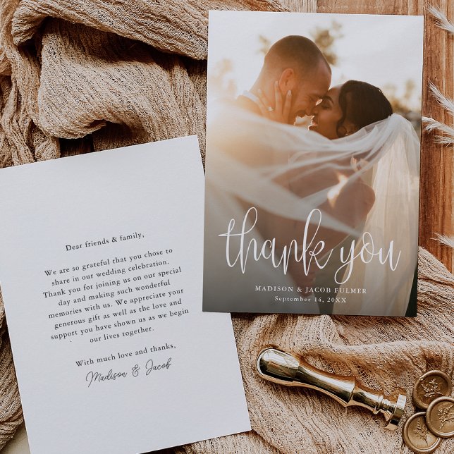 Carte De Remerciements Calligraphie moderne Script Mariage photo (Créateur téléchargé)