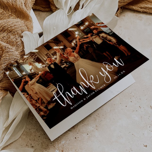 Carte De Remerciements Calligraphie moderne Script Mariage photo (Créateur téléchargé)