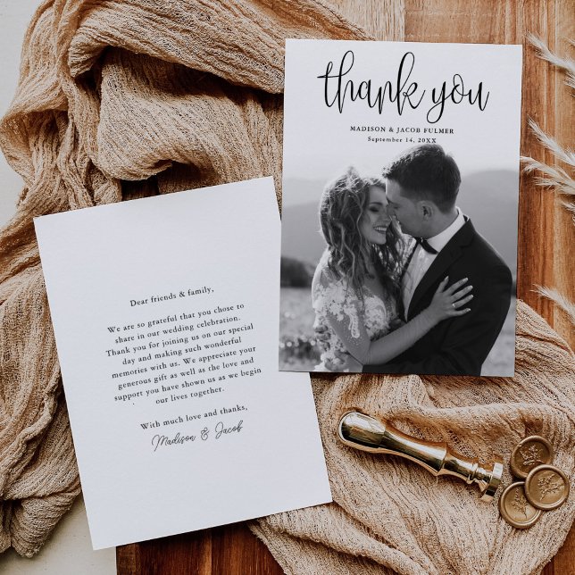 Carte De Remerciements Calligraphie moderne Script Mariage photo (Créateur téléchargé)
