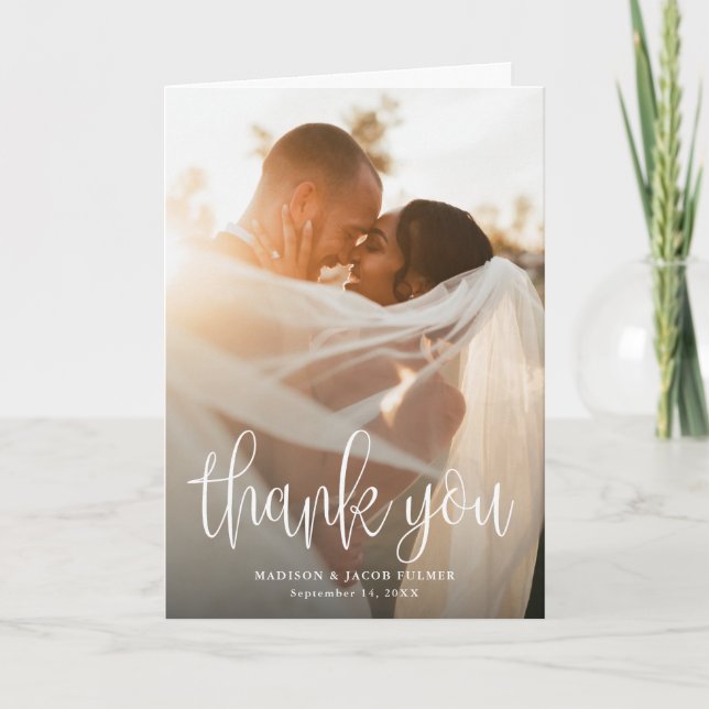 Carte De Remerciements Calligraphie moderne Script Mariage photo (Devant)