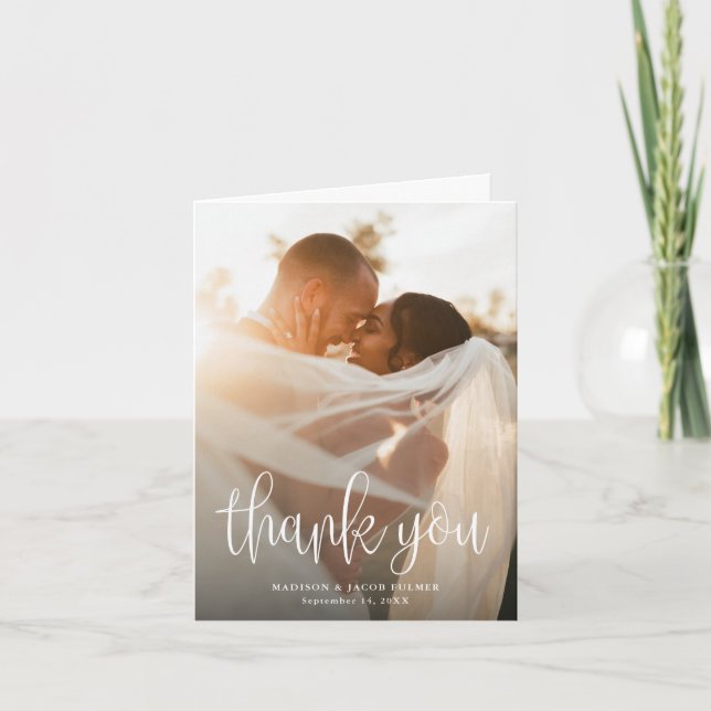 Carte De Remerciements Calligraphie moderne Script Mariage photo (Devant)