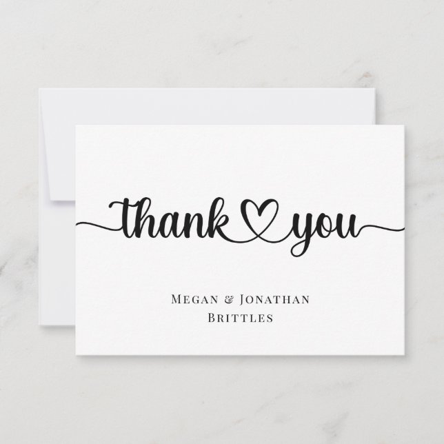 Carte De Remerciements Calligraphie moderne simple avec coeur (Devant)