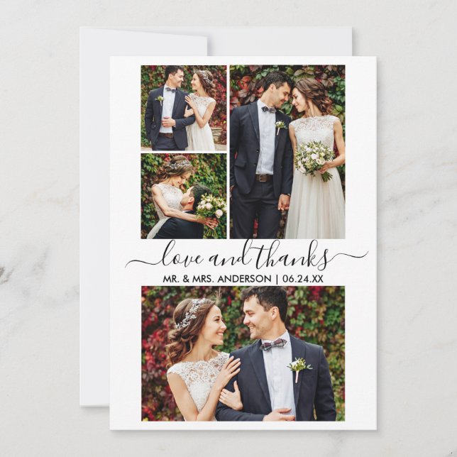 Carte De Remerciements Calligraphie moderne tendance Script Mariage 4 Pho (Devant)