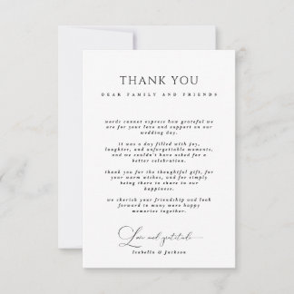 Carte De Remerciements Calligraphie noir et blanc Mariage d'amour et de g