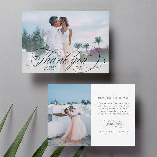 Carte De Remerciements Calligraphie noir romantique 2 Mariage photo