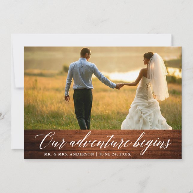 Carte De Remerciements Calligraphie Notre aventure commence Mariage de bo (Devant)