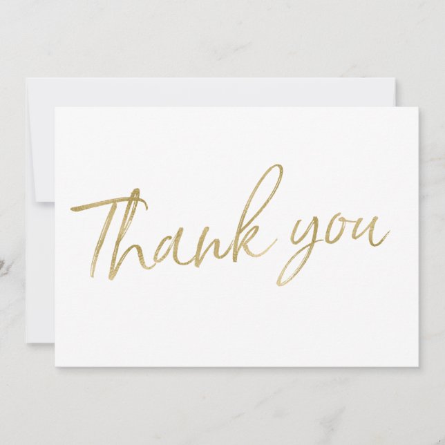 Carte De Remerciements Calligraphie Or Main Lettré Mariage "Merci" (Devant)