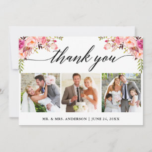 Carte De Remerciements Calligraphie Rose Floral Mariage 3 Photo