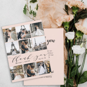 Carte De Remerciements Calligraphie rose vif moderne 9 Collage photo