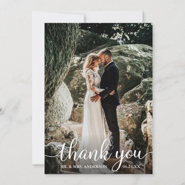 Carte De Remerciements Calligraphie rustique moderne Script Mariage photo (Devant)