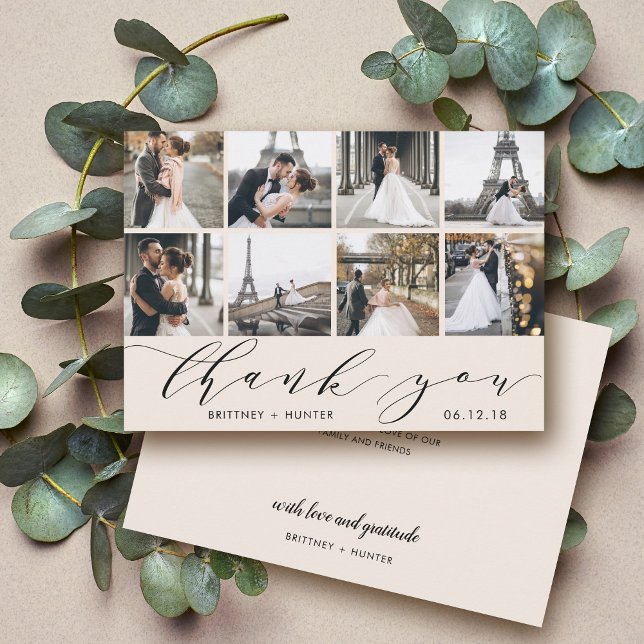 Carte De Remerciements Calligraphie Script Photo Collage Off White (Créateur téléchargé)