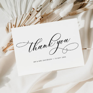 Carte De Remerciements calligraphie simple mariage noir et blanc